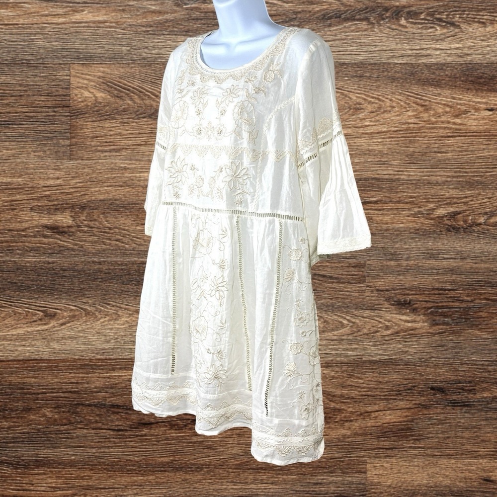 Anthropologie Akemi & Kin Tunic Lace Dress Size M PETITE Ivory Embroidered - Picture 4 of 8